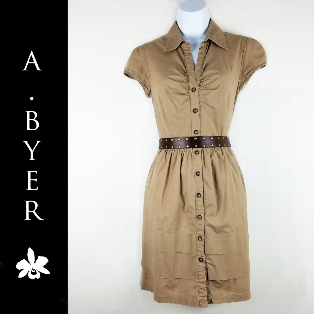 A. Bayer cap sleeve khaki dress 97%cotton/spandex